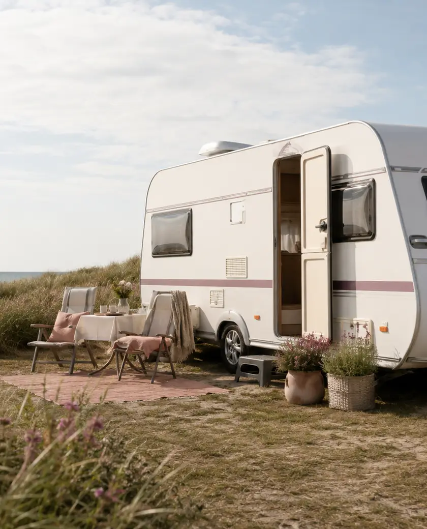 Foto: campingvogn på dansk strandcampingplads